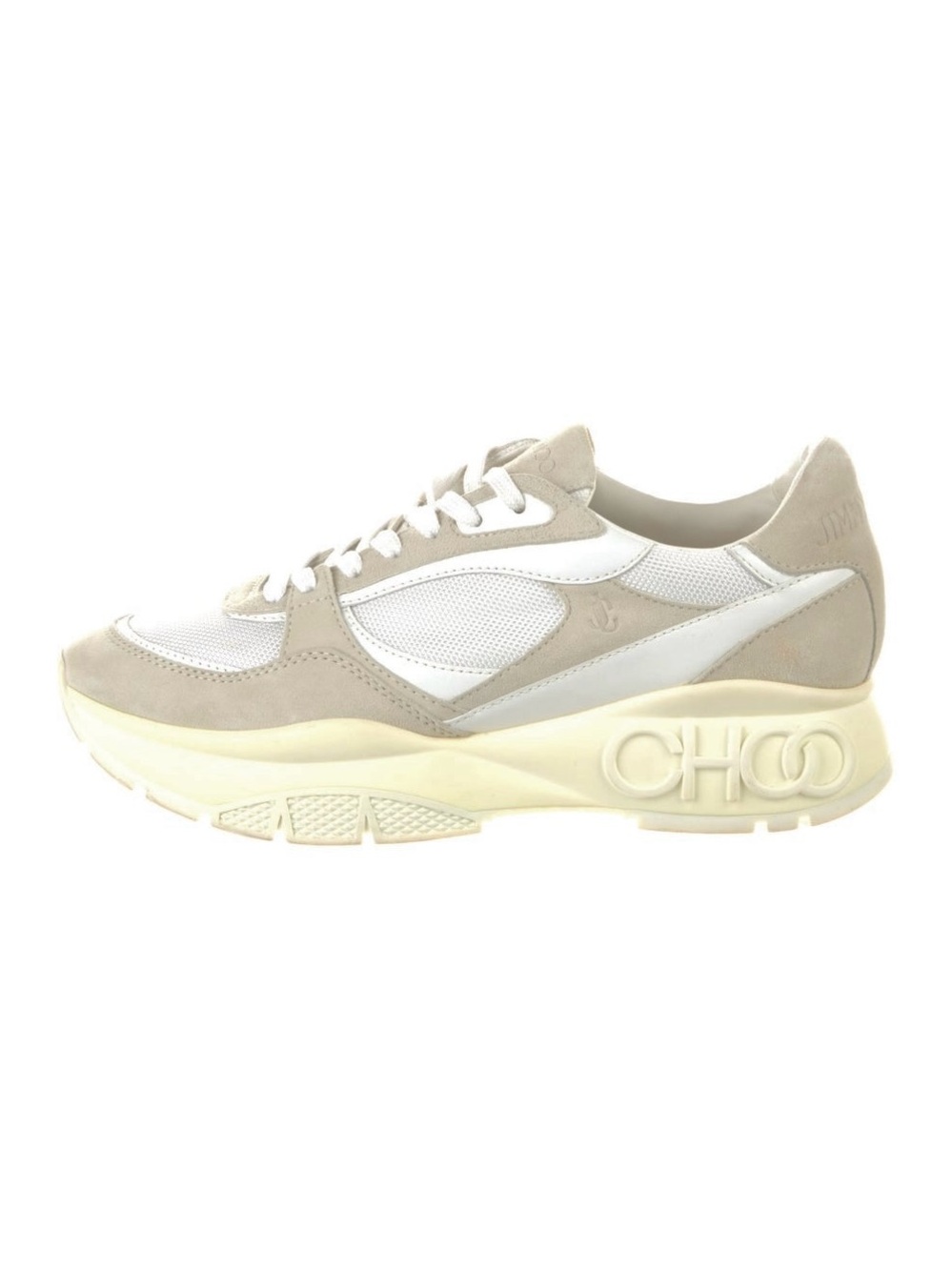 Jimmy Choo White and Beige Suede-Trim Raine Leather Sneakers